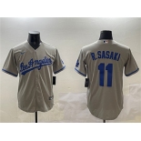 Mens Los Angeles Dodgers #11 Roki Sasaki Gray Cool Base Stitched Baseball Jersey