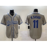 Men's Los Angeles Dodgers #11 Roki Sasaki Gray With Patch Cool Base Stitched Baseball Jersey