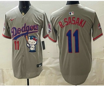 Men's Los Angeles Dodgers #11 Roki Sasaki Grey Hello Kitty 2025 World Series Champions Limited Jersey