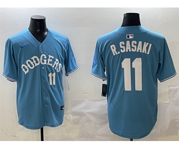 Men's Los Angeles Dodgers #11 Roki Sasaki Light Blue Limited Stitched Baseball Jersey