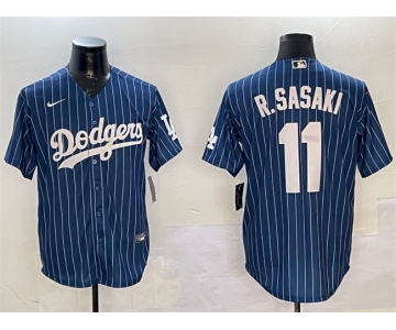 Men's Los Angeles Dodgers #11 Roki Sasaki Navy Cool Base Stitched Baseball Jersey