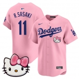 Men's Los Angeles Dodgers #11 Roki Sasaki Pink 2025 Hello Kitty Vapor Limited Stitched Baseball Jersey