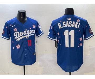 Men's Los Angeles Dodgers #11 Roki Sasaki Royal 2025 Tokyo Series Limited Stitched Baseball Jersey