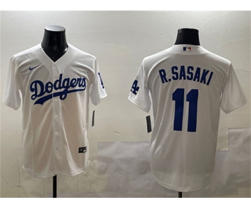 Men's Los Angeles Dodgers #11 Roki Sasaki White Cool Base Stitched Baseball Jersey