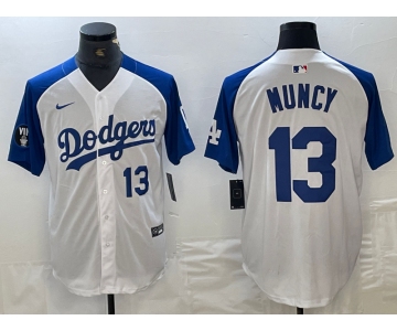 Men's Los Angeles Dodgers #13 Max Muncy Number White Blue Fashion Stitched Cool Base Limited Jersey