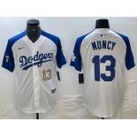 Men's Los Angeles Dodgers #13 Max Muncy Number White Blue Fashion Stitched Cool Base Limited Jerseys