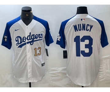 Men's Los Angeles Dodgers #13 Max Muncy Number White Blue Fashion Stitched Cool Base Limited Jerseys