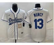 Men's Los Angeles Dodgers #13 Max Muncy Number White With Patch Cool Base Stitched Baseball Jersey
