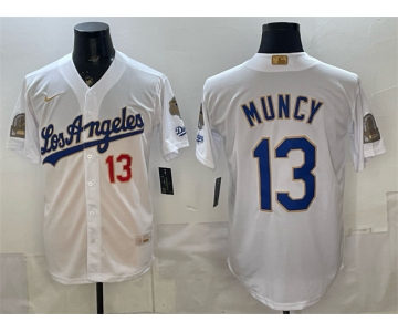 Men's Los Angeles Dodgers #13 Max Muncy White 2026 Gold Collection 9x & B2B Champs Patch Stitched Baseball Jersey