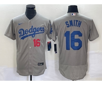 Men's Los Angeles Dodgers #16 Will Smith Number Grey Stitched Flex Base Nike Jersey