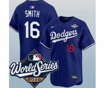 Men's Los Angeles Dodgers #16 Will Smith Royal 2025 World Series Limited Stitched Baseball Jersey