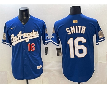 Men's Los Angeles Dodgers #16 Will Smith Royal 2026 Gold Collection 9x & B2B Champs Patch Stitched Baseball Jersey
