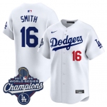 Men's Los Angeles Dodgers #16 Will Smith White 2025 Champions Stitched Baseball Jersey Men's Los Angeles Dodgers #16 Will Smith White 2025 Champions Stitched Baseball Jersey
