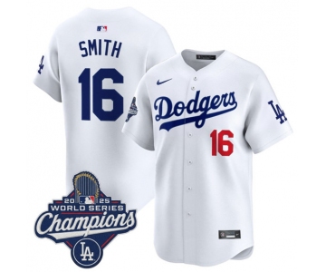 Men's Los Angeles Dodgers #16 Will Smith White 2025 Champions Stitched Baseball Jersey
