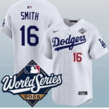 Men's Los Angeles Dodgers #16 Will Smith White 2025 World Series Home Limited Stitched Baseball Jersey Men's Los Angeles Dodgers #16 Will Smith White 2025 World Series Home Limited Stitched Baseball Jersey
