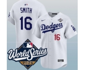 Men's Los Angeles Dodgers #16 Will Smith White 2025 World Series Home Limited Stitched Baseball Jersey