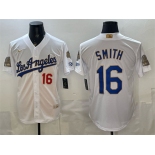 Men's Los Angeles Dodgers #16 Will Smith White 2026 Gold Collection 9x & B2B Champs Patch Stitched Baseball Jersey Men's Los Angeles Dodgers #16 Will Smith White 2026 Gold Collection 9x & B2B Champs Patch Stitched Baseball Jersey