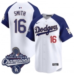 Men's Los Angeles Dodgers #16 Will Smith White Blue 2025 Champions Stitched Baseball Jersey Men's Los Angeles Dodgers #16 Will Smith White Blue 2025 Champions Stitched Baseball Jersey