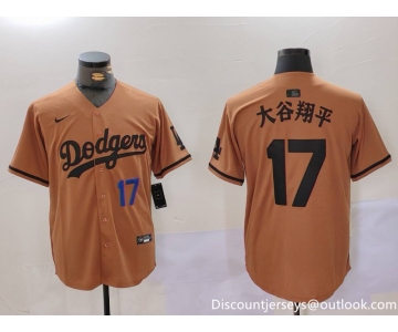 Men's Los Angeles Dodgers #17 太谷翔平 Brown Cool Base Stitched Baseball Jersey1