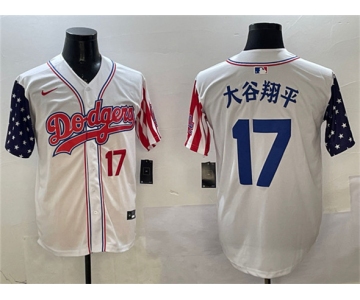 Men's Los Angeles Dodgers #17 大谷翔平 White Limited Stitched Baseball Jersey