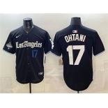 Men's Los Angeles Dodgers #17 Shohei Ohtani Black 2025 World Series Champions Patch 'Gothic Edition' Vapor Premier Limited Stitched Baseball Jersey
