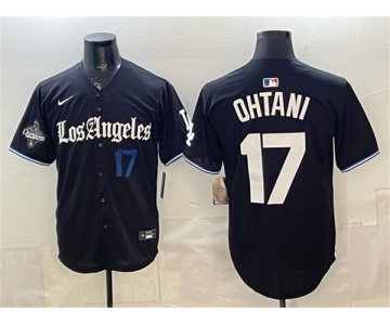 Men's Los Angeles Dodgers #17 Shohei Ohtani Black 2025 World Series Champions Patch 'Gothic Edition' Vapor Premier Limited Stitched Baseball Jersey