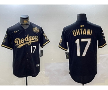 Men's Los Angeles Dodgers #17 Shohei Ohtani Black Gold 2024 World Series Champions Cool Base Stitched Baseball Jersey