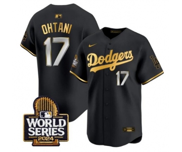 Men's Los Angeles Dodgers #17 Shohei Ohtani Black Gold 2024 World Series Limited Stitched Baseball Jersey