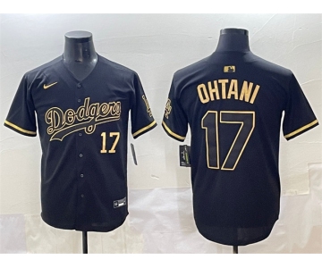 Men's Los Angeles Dodgers #17 Shohei Ohtani Black Gold Limited Stitched Jersey