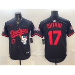 Men's Los Angeles Dodgers #17 Shohei Ohtani Black Hello Kitty Night 2025 World Series Champions Patch Stitched Baseball Jersey
