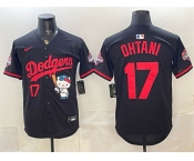 Men's Los Angeles Dodgers #17 Shohei Ohtani Black Hello Kitty Night 2025 World Series Champions Patch Stitched Baseball Jersey Men's Los Angeles Dodgers #17 Shohei Ohtani Black Hello Kitty Night 2025 World Series Champions Patch Stitched Baseball Jersey