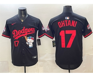 Men's Los Angeles Dodgers #17 Shohei Ohtani Black Hello Kitty Night 2025 World Series Champions Patch Stitched Baseball Jersey