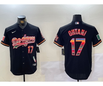 Men's Los Angeles Dodgers #17 Shohei Ohtani Black Rainbow Mexico Cool Base Stitched Jersey