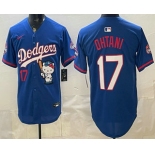Men's Los Angeles Dodgers #17 Shohei Ohtani Blue Hello Kitty 2025 World Series Champions Limited Jersey
