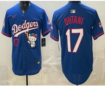 Men's Los Angeles Dodgers #17 Shohei Ohtani Blue Hello Kitty 2025 World Series Champions Limited Jersey