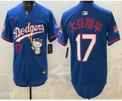 Men's Los Angeles Dodgers #17 Shohei Ohtani Blue Japanese Hello Kitty 2025 World Series Champions Limited Jersey Men's Los Angeles Dodgers #17 Shohei Ohtani Blue Japanese Hello Kitty 2025 World Series Champions Limited Jersey