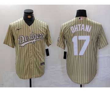 Men's Los Angeles Dodgers #17 Shohei Ohtani Cream Pinstripe Cool Base Stitched Jersey
