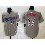 Men's Los Angeles Dodgers #17 Shohei Ohtani Gray 250 Fourth of July Road Stitched Baseball Jersey