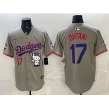 Men's Los Angeles Dodgers #17 Shohei Ohtani Grey Hello Kitty Night 2025 World Series Champions Patch Stitched Baseball Jersey