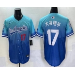 Men's Los Angeles Dodgers #17 Shohei Ohtani Japanese Blue 2025 City Connect Limited Stitched Jersey