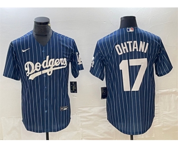 Mens Los Angeles Dodgers #17 Shohei Ohtani Navy Cool Base With Patch Stitched Baseball Jersey