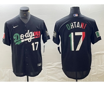 Men's Los Angeles Dodgers #17 Shohei Ohtani Number Mexico Black Cool Base Stitched Baseball Jersey