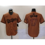 Men's Los Angeles Dodgers #17 Shohei Ohtani Number Olive Cool Base Limited Stitched Jersey
