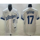 Mens Los Angeles Dodgers #17 Shohei Ohtani Number White 2021 City Connect Cool Base Stitched Jersey