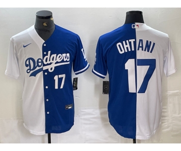 Men's Los Angeles Dodgers #17 Shohei Ohtani Number White Blue Two Tone Stitched Baseball Jersey