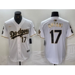 Men's Los Angeles Dodgers #17 Shohei Ohtani Number White Gold Fashion Stitched Cool Base Limited Jersey