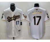 Men's Los Angeles Dodgers #17 Shohei Ohtani Number White Gold Fashion Stitched Cool Base Limited Jersey