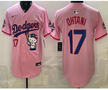 Men's Los Angeles Dodgers #17 Shohei Ohtani Pink Hello Kitty 2025 World Series Champions Limited Jersey