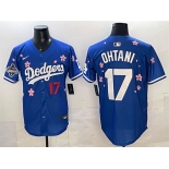 Men's Los Angeles Dodgers #17 Shohei Ohtani Royal 2025 World Series Champions Patch Tokyo Series Limited Stitched Baseball Jersey