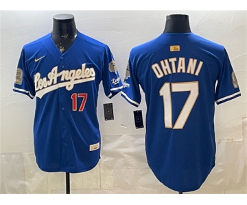 Men's Los Angeles Dodgers #17 Shohei Ohtani Royal 2026 Gold Collection 9x & B2B Champs Patch Stitched Baseball Jersey